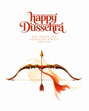 Happy Dussehra Poster with Bow and Arrow &ndash; Minimal Indian Festival Illustration