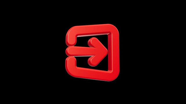 Glossy red 3D log in arrow icon isolated on black