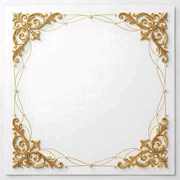 Elegant square white background framed with luxurious golden baroque ornaments and delicate filigree patterns.