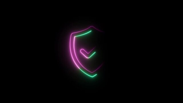 Dual-color neon shield with checkmark, pink and green glow on black