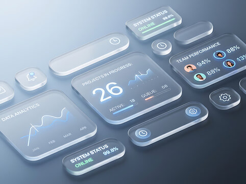 Glassmorphism ui dashboard interface with data widgets