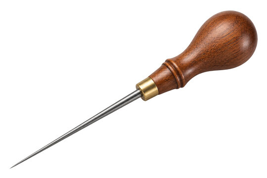 Bookbinding awl with wooden handle isolated on black