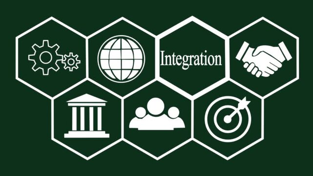 Businessman pressing a Business Integration concept.on green background.HD video Animation