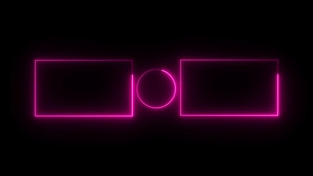 Glowing saber rectangle neon frame background animation . Seamless Loop, Neon abstract rectangle and circle shape line animation ..Glowing frames sign collection for web design,