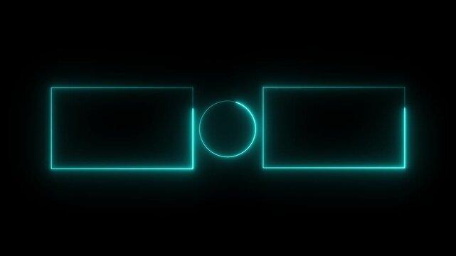 Glowing saber rectangle neon frame background animation . Seamless Loop, Neon abstract rectangle and circle shape line animation ..Glowing frames sign collection for web design,