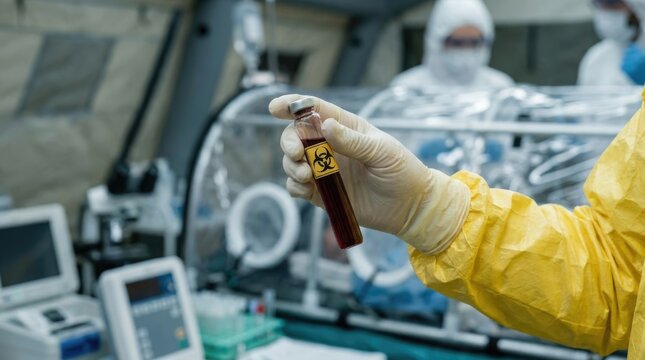 Pathogen detection process: ebola sample, biohazard containment, medical research, scientist study, epidemic prevention, global health, virus threat, urgent crisis, diagnostic investigation.