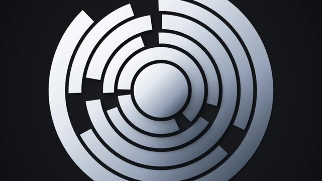 "3D rotating concentric rings animation with glossy spiral loading effect on dark background"