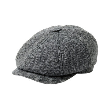 Grey tweed flat cap isolated on transparent background
