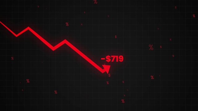 Animated Stock Market Downtrend Graph with Falling Line. Financial Loss, Declining Investment and Bear Market Trading Chart with Seamless Loop