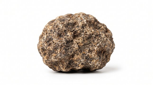 A rough speckled brown rock isolated on a white background