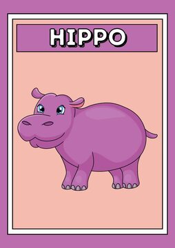 Cute Cartoon Hippopotamus Wild Animal Educational Flashcard