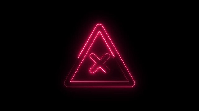 Red neon warning triangle with a cross symbol on a black background
