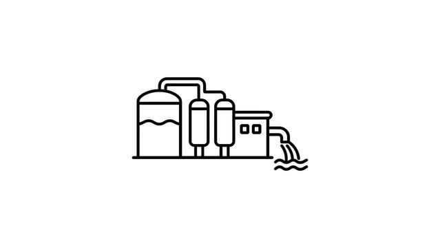 Water treatment plant line icon depicting industrial filtration process.