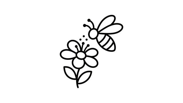 Bee flying over flower simple outline vector icon for nature illustration.