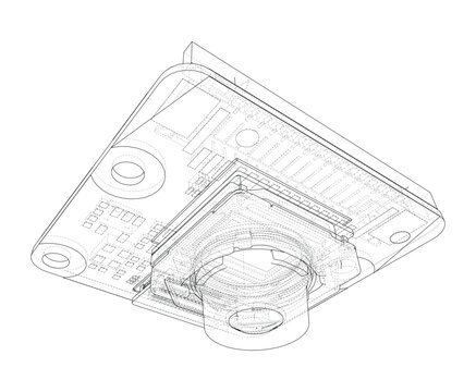 camera module wireframe illustration. Vector