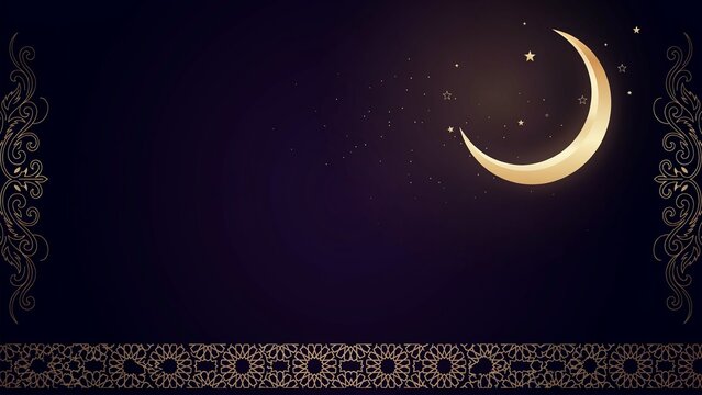 Glowing crescent moon with stars against dark night sky background with brightly among scattered