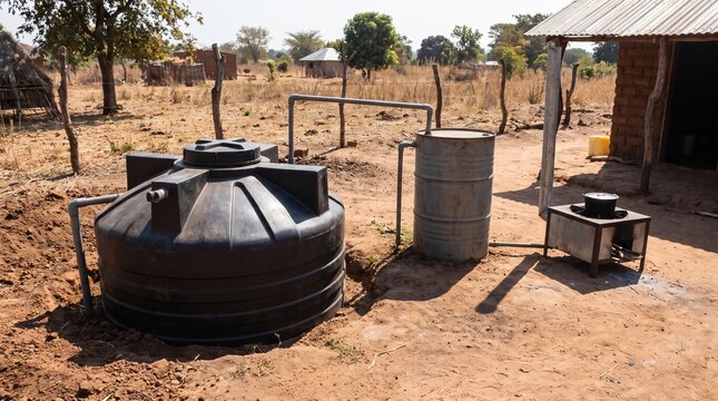 Biogas digester system for renewable energy production in a rural African village setting