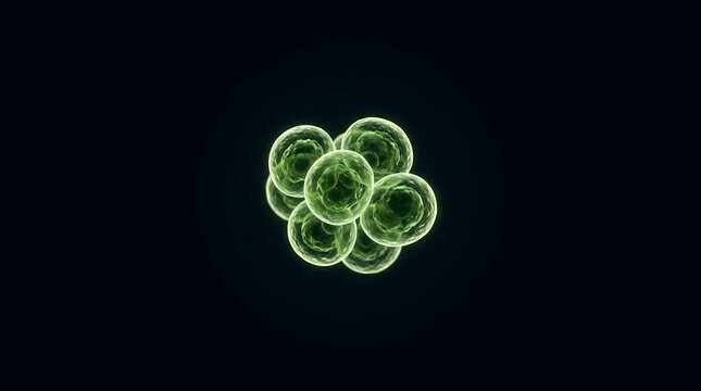 Microscopic Green Cell Division And Biological Scientific Research Concept