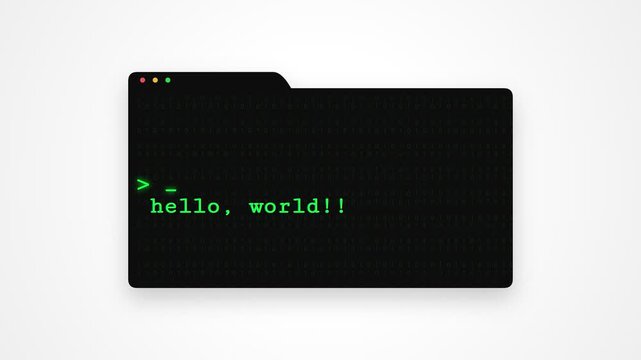Programming Hello World Command Line Animation Terminal Interface Coding Concept For Software Development Technology And Digital Computing Projects