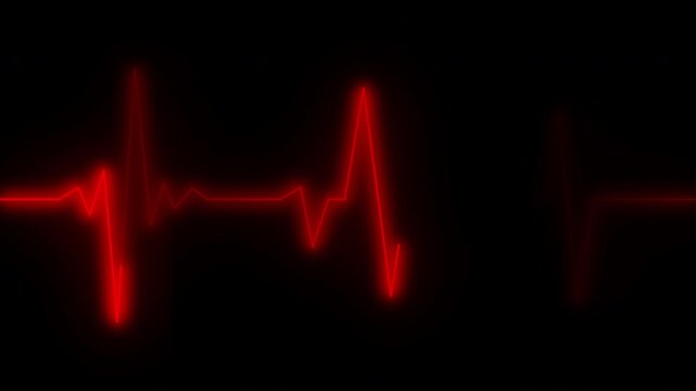 Cardiograph recording pulse featuring heartbeat flatline on black background. 4k animation