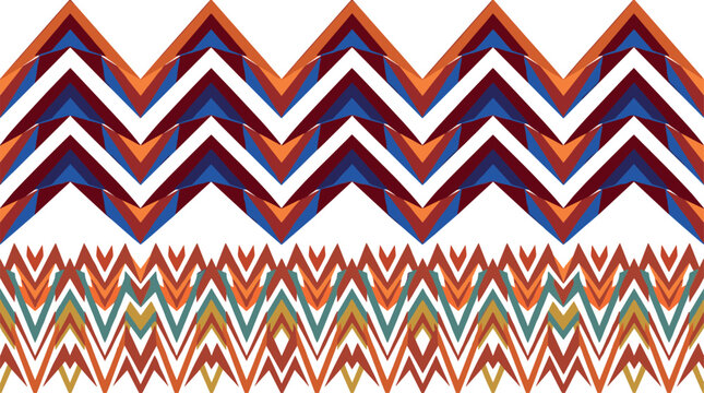 Abstract geometric chevron pattern textile print . colorful zigzag lines, ethnic tribal shapes, modern horizontal borders .