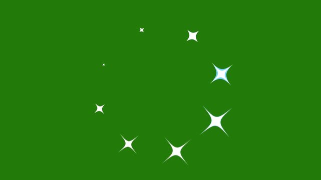 Magical Twinkling Stars Animation with Glitter on Transparent Green Screen,white cartoon, flat, vector, doodles style stars, night sky. 4k