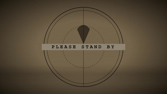 Retro please stand by test pattern screen with analog glitch and vintage sepia film texture background