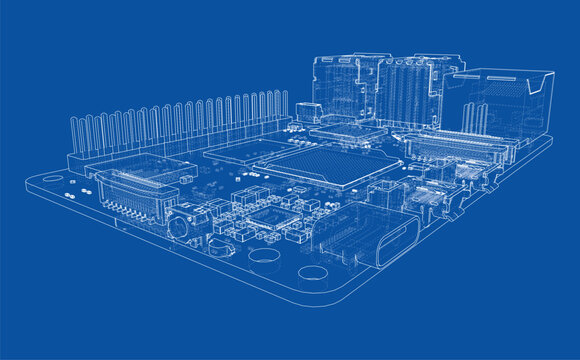 circuit board wireframe illustration. Vector