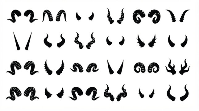  Demon horns silhouette vector collection devil monster and animal horn shapes set