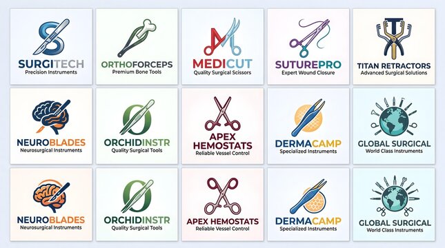 Collection of Modern Surgical Instrument Logo Concepts and Medical Equipment Brand Designs