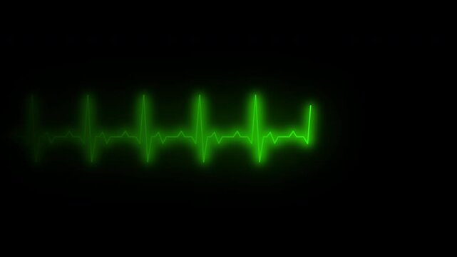 Cardiograph recording pulse featuring heartbeat flatline on black background. 4k animation