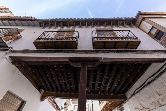 The Old Butchers&rsquo; Building with a Mudejar balcony in Baza, Granada, Andalusia, Spain