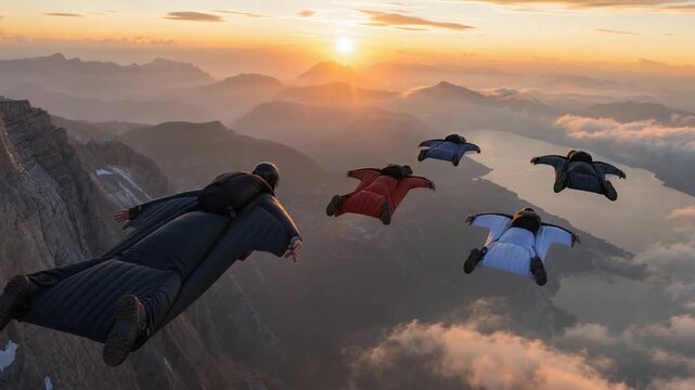 People practicing wingsuit flying.