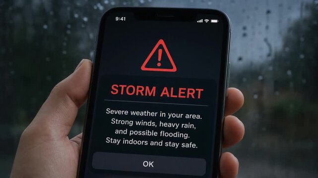 Storm alert on the mobile phone.