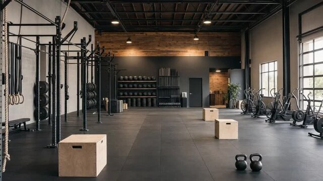 Interior of a CrossFit gym.