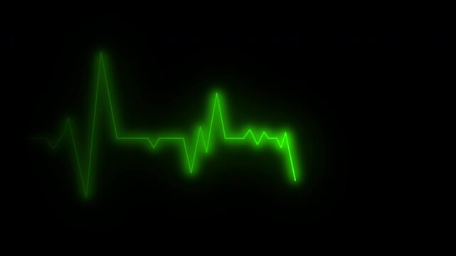 Cardiograph recording pulse featuring heartbeat flatline on black background. 4k animation