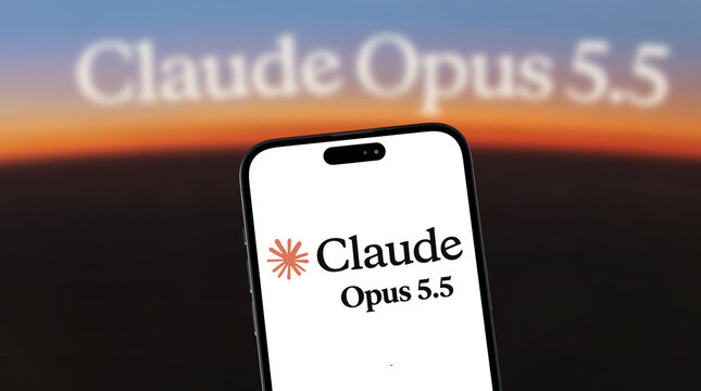 In this photo illustration, the Claude Opus 5.5 logo is seen displayed on a smartphone screen.