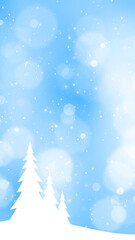 New year greetings card with loop blue bokeh vertical illustration background. Beautiful illustrated snowy trees. © robsonphoto