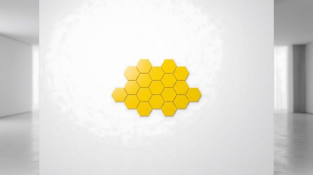 Modern yellow hexagonal tiles arranged on a clean white wall