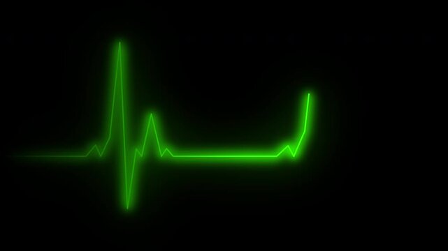 Cardiograph recording pulse featuring heartbeat flatline on black background. 4k animation