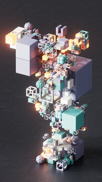 Abstract Pastel Modular Structure in Mint Green and Gray