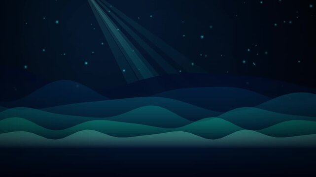 Abstract night sky with glowing stars and rolling waves motion background