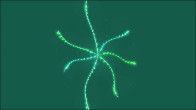 Glowing neon floral mandala animation on dark green background