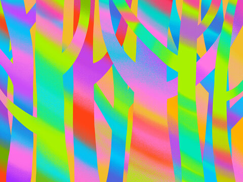 Colorful trees in a forest with bright patterns