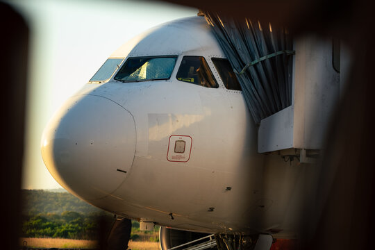 Close Up of Airplane Nose at Sunrise