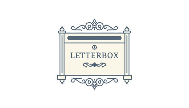 Elegant vintage letterbox design with decorative scrollwork ornaments framing the central nameplate text area.
