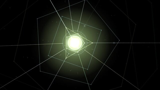 Futuristic green glowing geometric nodes with white dashed lines
