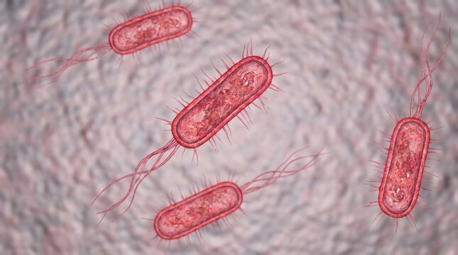 Close-up of Gram-negative bacterial cells, detailed microbial structure