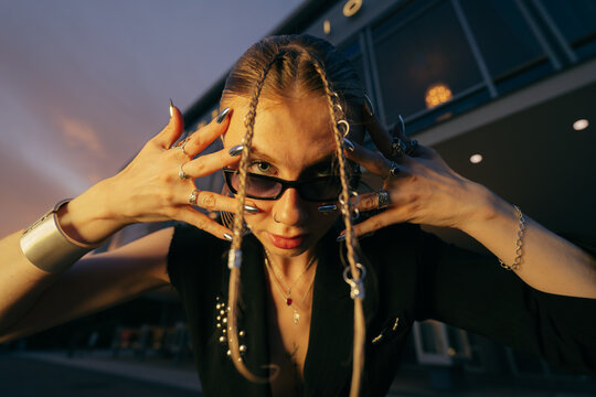 Edgy Woman Posing at Golden Hour