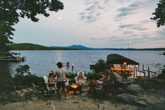 Family Together bonfire  at lake film